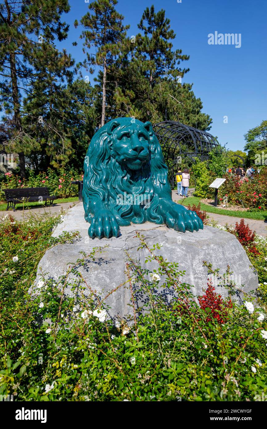 Kanada, Provinz Quebec, Montreal, Hochelaga-Maisonneuve, Botanischer Garten, der Löwe de la Feuillée (1831) des Architekten René Dardel (1796–1871), der früher im Stadion Gerland in Lyon installiert wurde Stockfoto