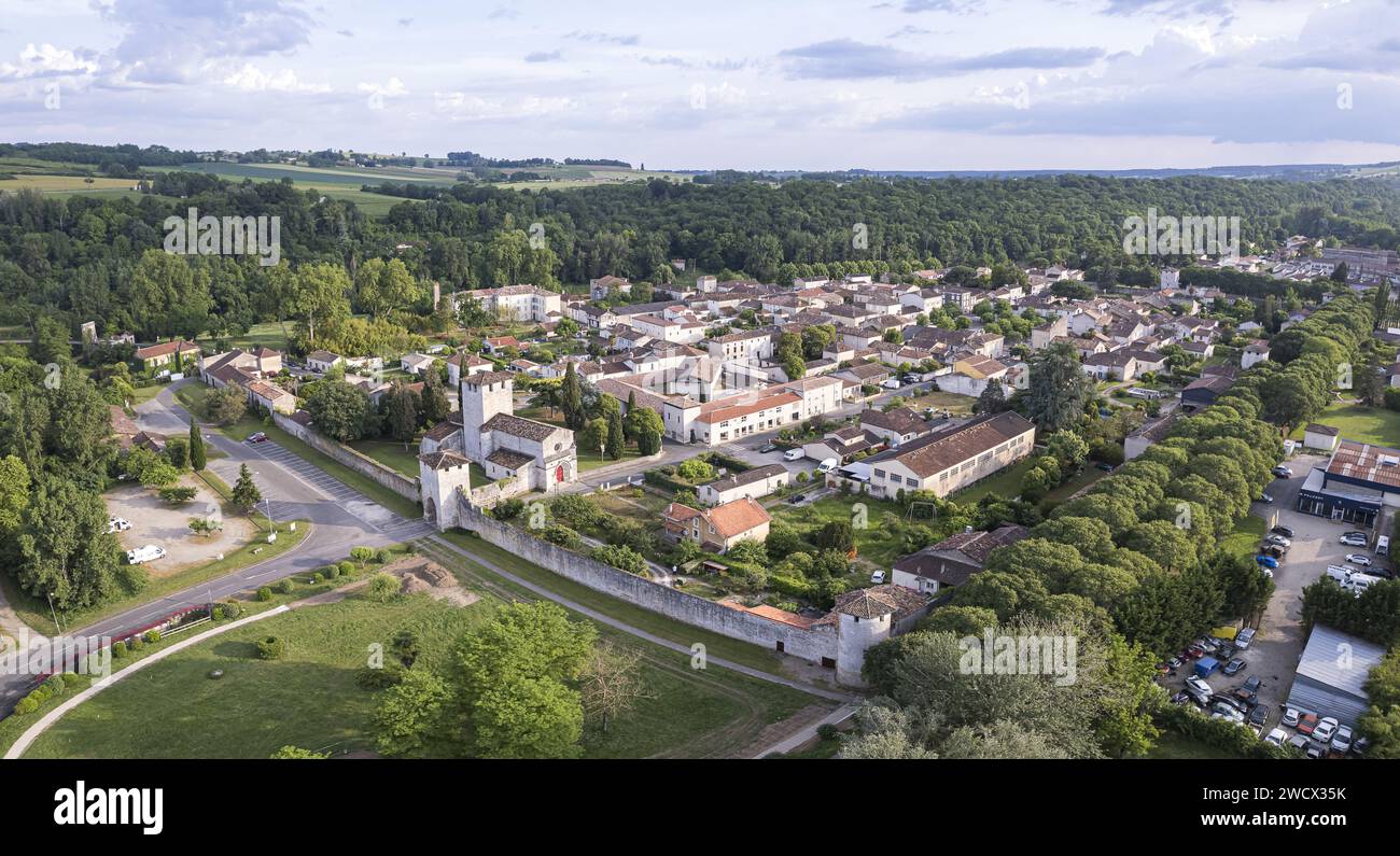 Frankreich, Lot et Garonne, Vianne, ummauerte Stadt (aus der Vogelperspektive) Stockfoto