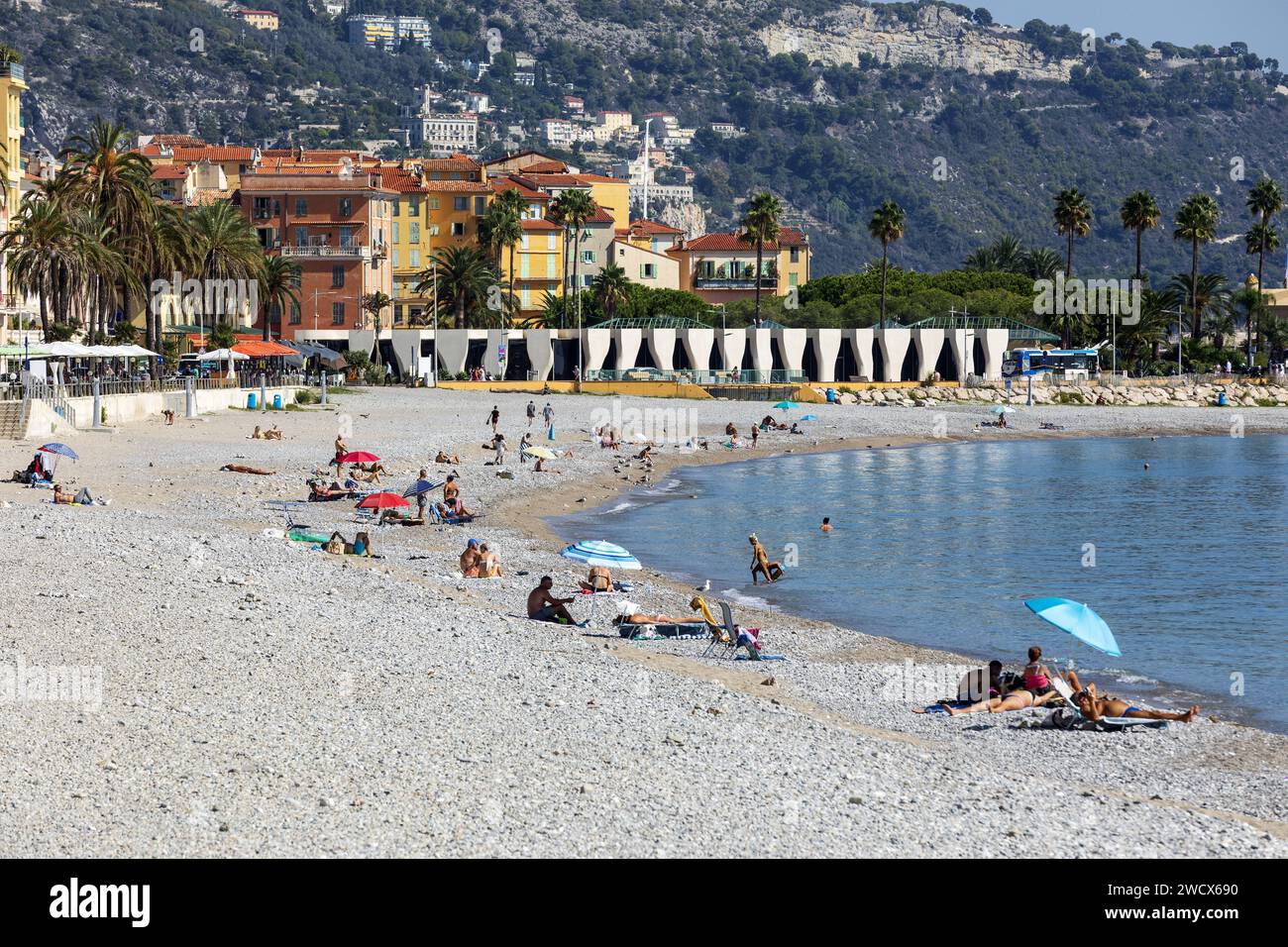 Frankreich, Alpes Maritimes, Menton, Marche Beach Stockfoto