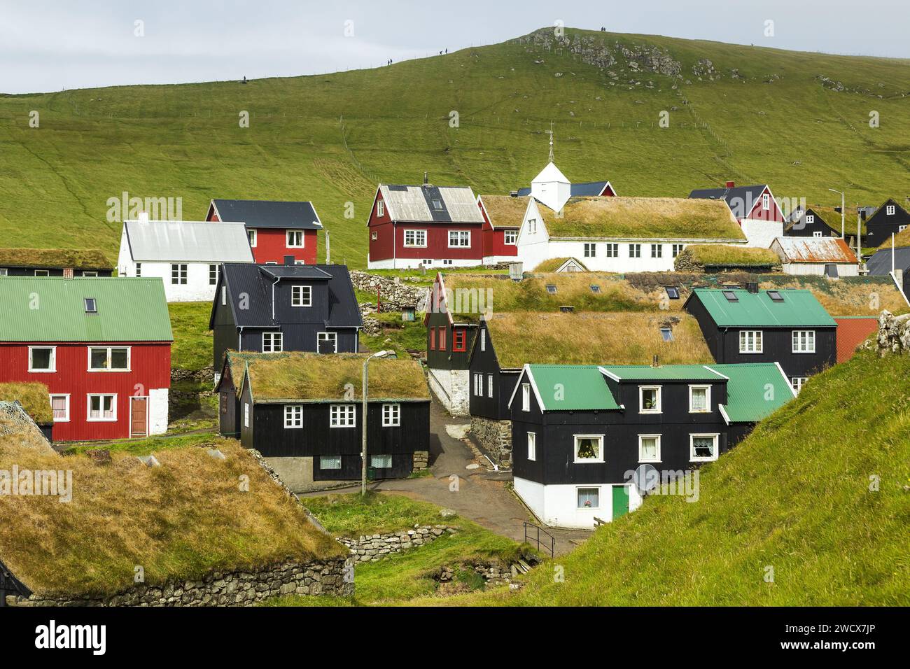 Dänemark, Färöer, Insel Mykines, das Dorf Stockfoto
