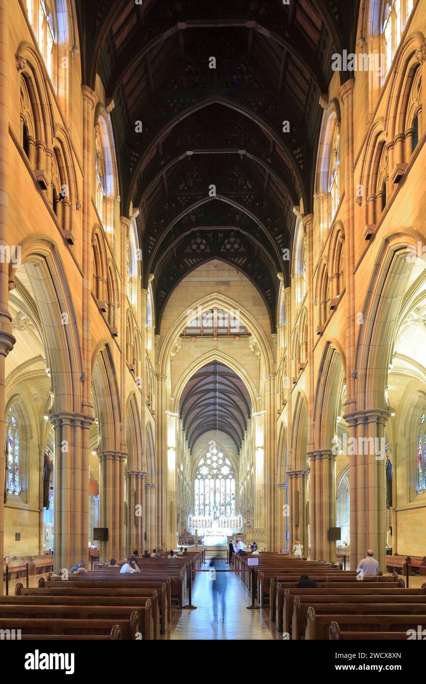 Australien, New South Wales, Sydney, St. Mary's Cathedral im gotischen Stil, Anfang des 20. Jahrhunderts fertiggestellt, Kirchenschiff Stockfoto