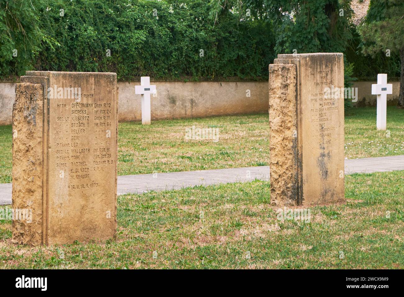 Frankreich, Mosel, Gravelotte, die Gedenkhalle, ein Denkmal zum Gedenken an die deutschen Kämpfer des Krieges von 1870, der Friedhof Stockfoto