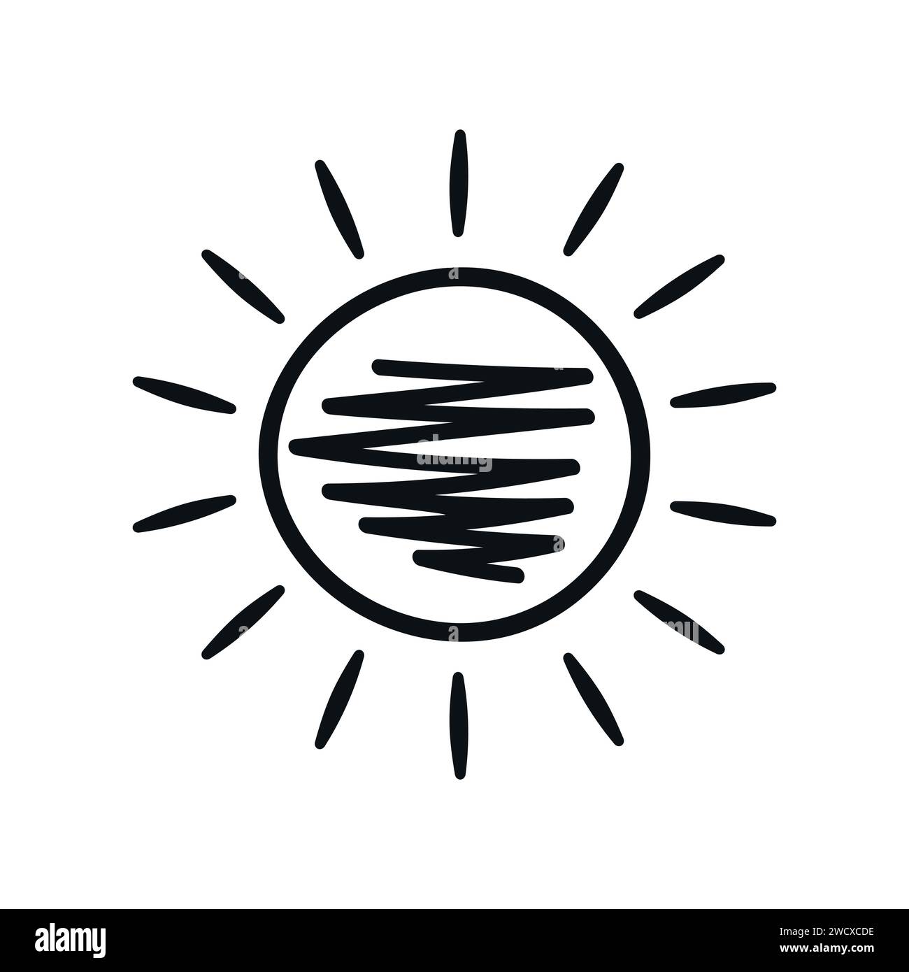 Einfache Darstellung des Sonnensymbols. Symbol für handgezeichnete Sonne. Vektorabbildung Stock Vektor