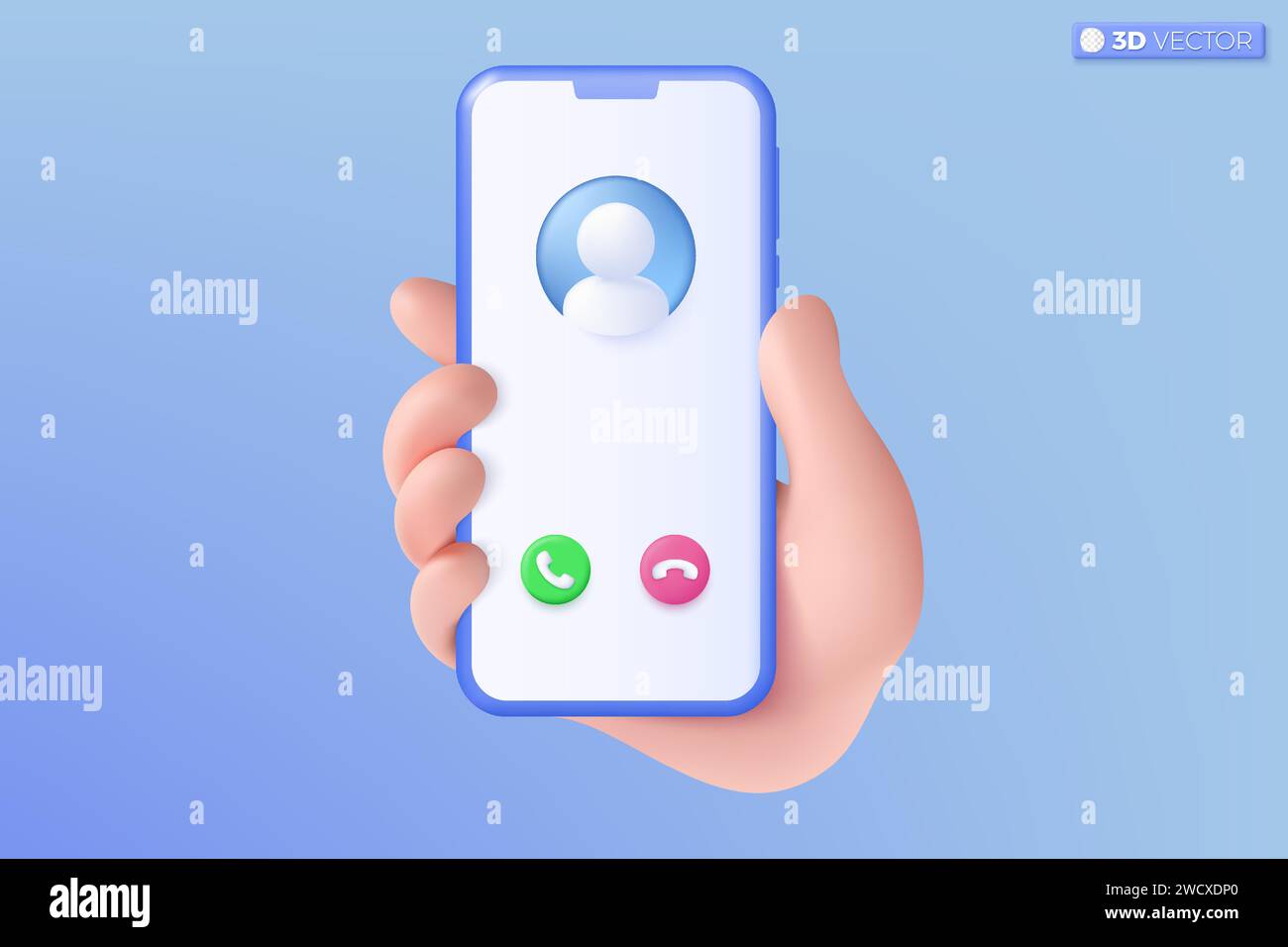3D realistisches Symbol für Hand und Mobiltelefon. Handheld Smartphone auf pastellfarbenem Hintergrund, Anruf oder Annahme, modernes Modell-Konzept. 3D-Vektorisolat Stock Vektor