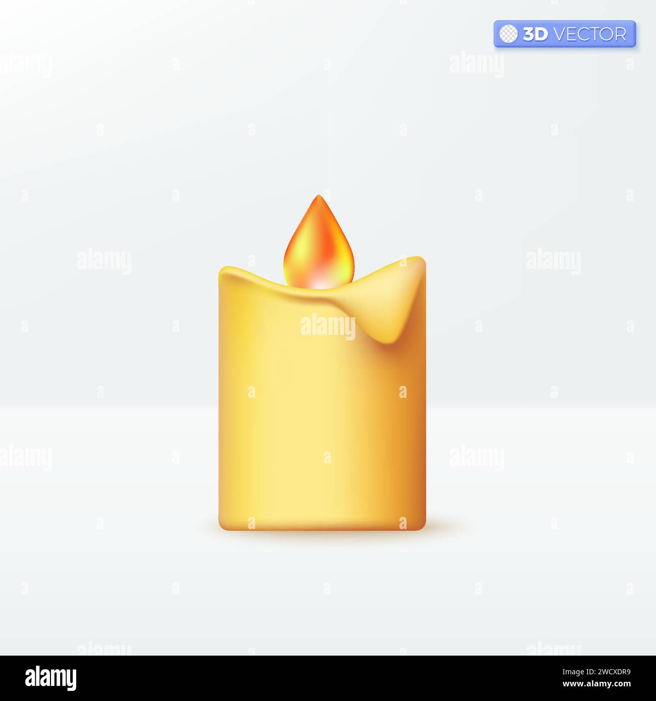 3D realistisches Symbol für Kerzenbrand, Nacht- und Weihnachtsdekoration. Wachsflammenzeremonie und weihnachtsmeditationskonzept. 3D-Vektor isolierte Illustraten Stock Vektor