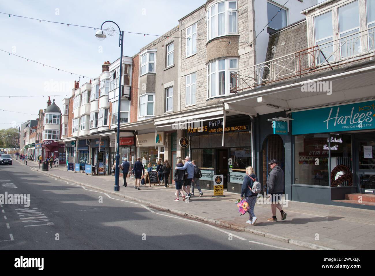 Eine Reihe von Geschäften in Swanage, Dorset, Großbritannien Stockfoto