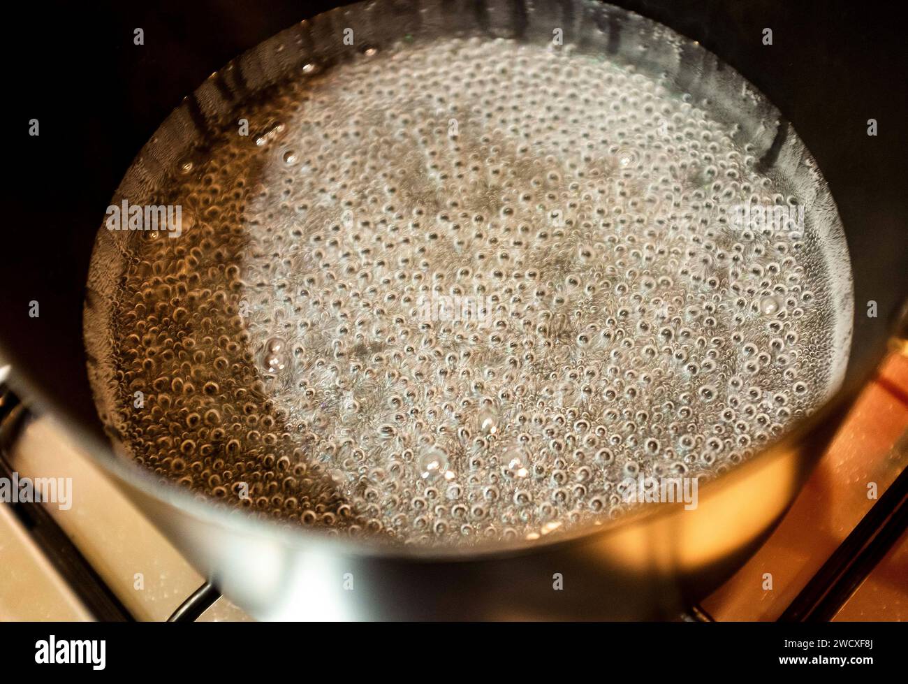 Home Cooking - kochendes Wasser im Topf Stockfoto