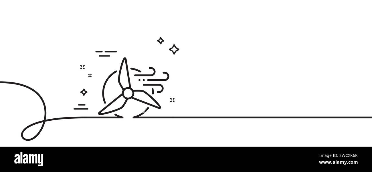 Symbol für Windmühle-Turbinenlinie. Windkraftzeichen. Durchgehende Linie mit Wellung. Vektor Stock Vektor