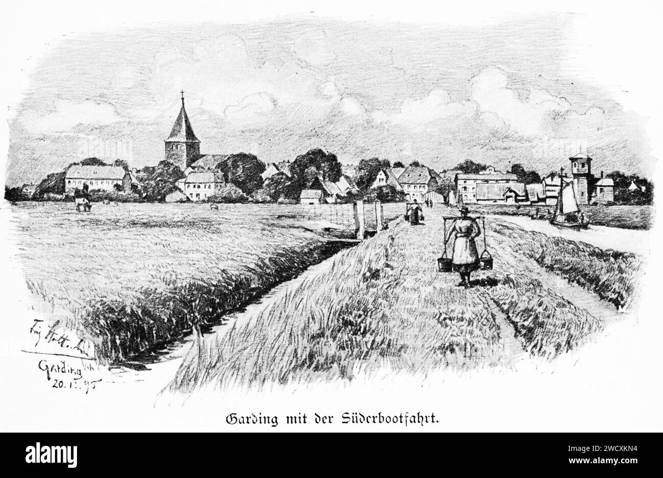 Stadtblick von Garding, Landschaft von Eiderstedt, Nordfriesland, Schleswig-Holstein, Norddeutschland, Mitteleuropa, Stockfoto