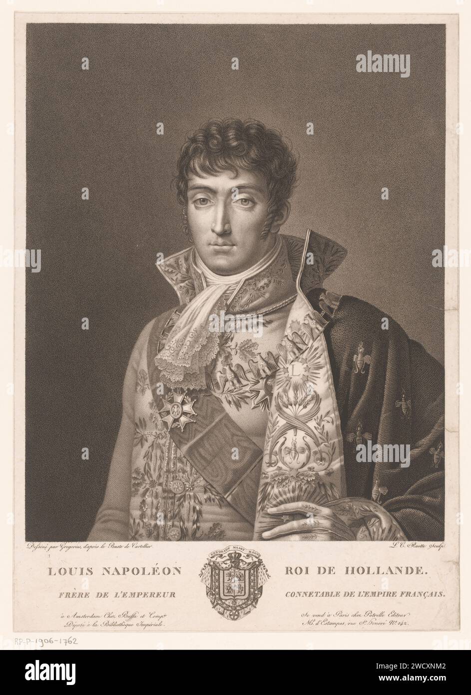 Porträt von Louis Napoleon, Louis Charles Ruotte, nach Albert Grégorius, nach Pierre Cartellier, 1764–1806 Printverlag: Amsterdampublisher: Paris Paper Etching Historical Persons. king Stockfoto