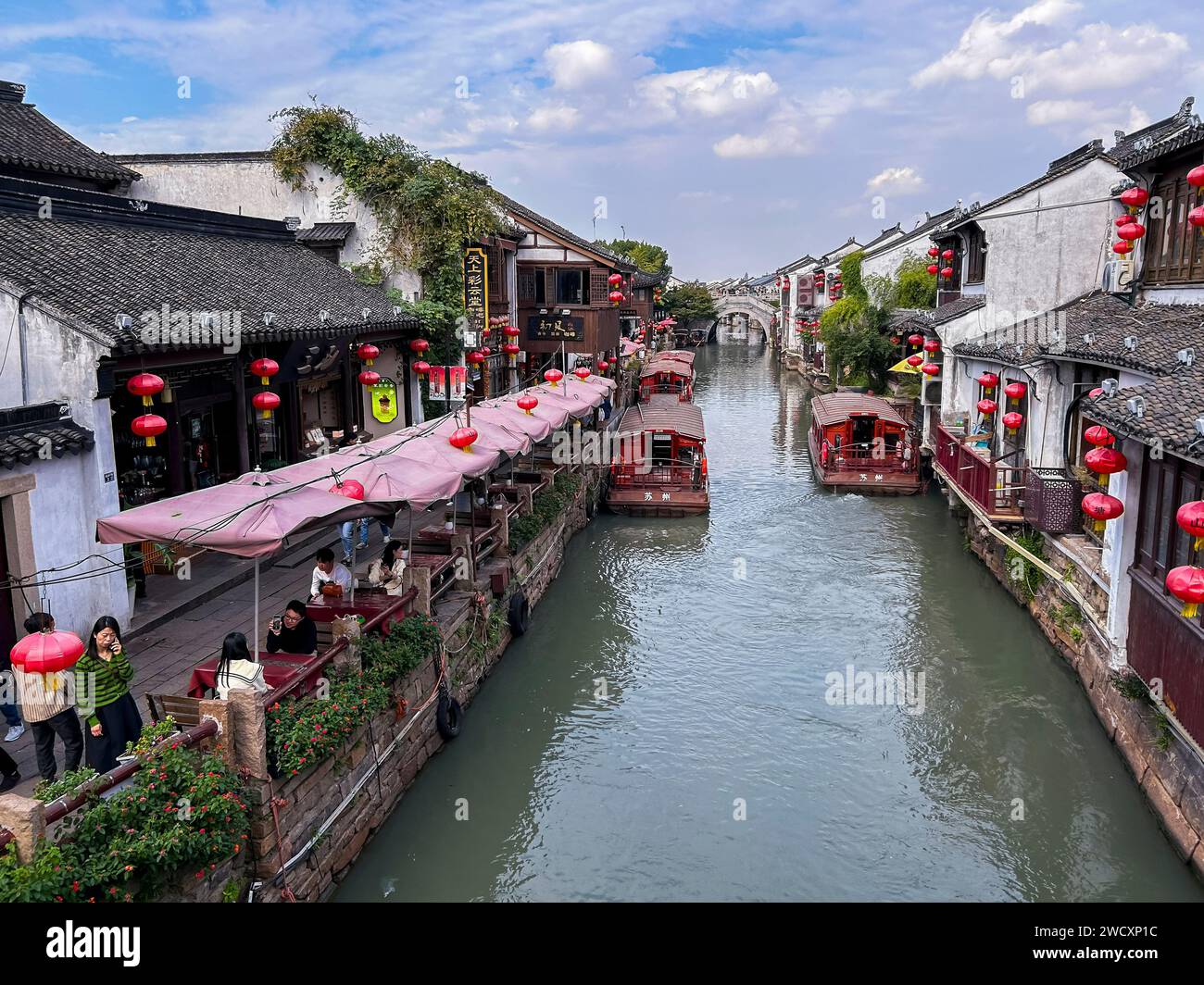 Suzhou, China, Old China, Scenic View, Old Chinese Town Center, Canal Scene, suzhou venise Stockfoto