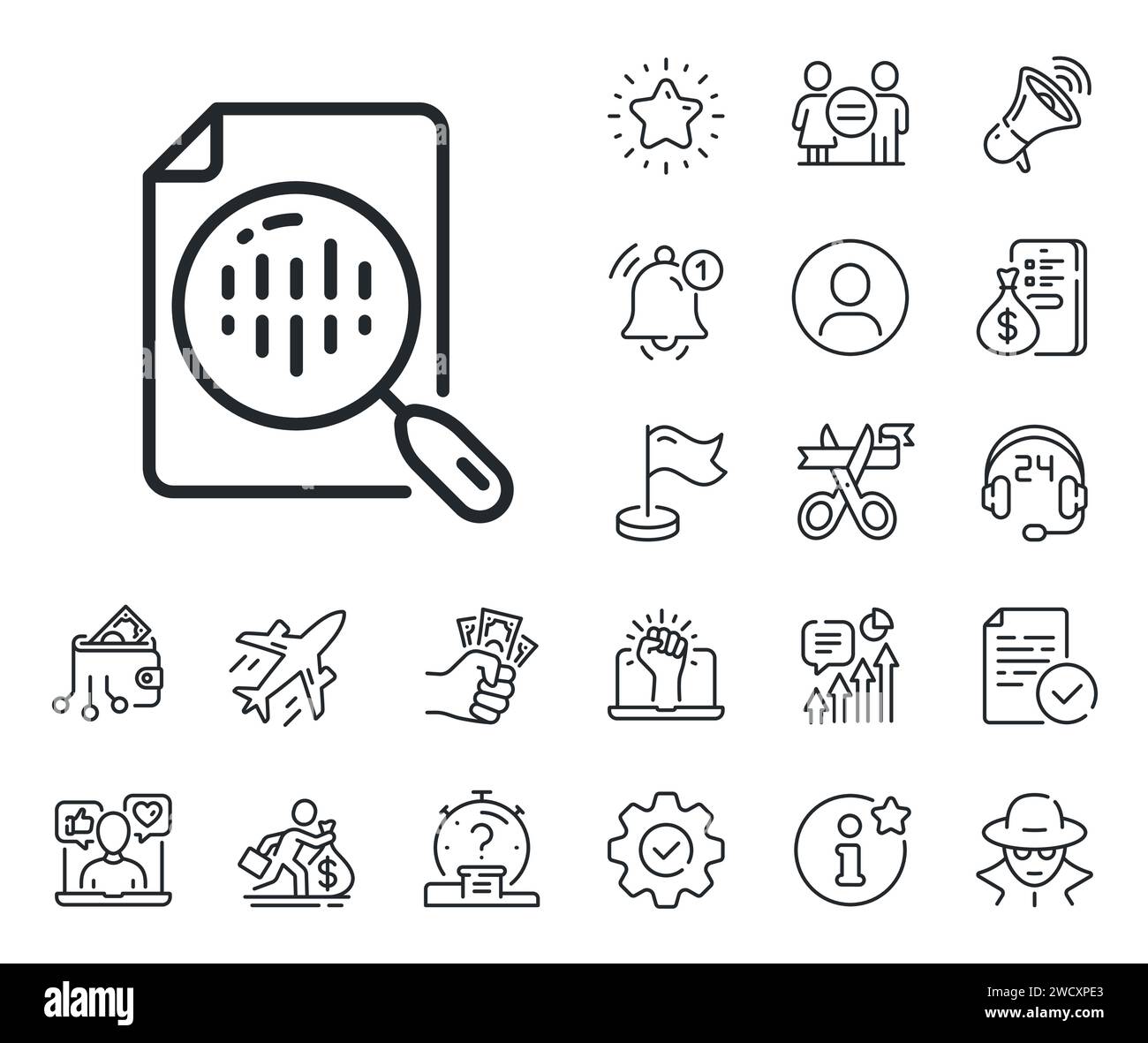 Symbol für Diagrammlinie. Diagrammzeichen Analytics. Salaryman, Gleichstellung der Geschlechter und Alarmglocke. Vektor Stock Vektor