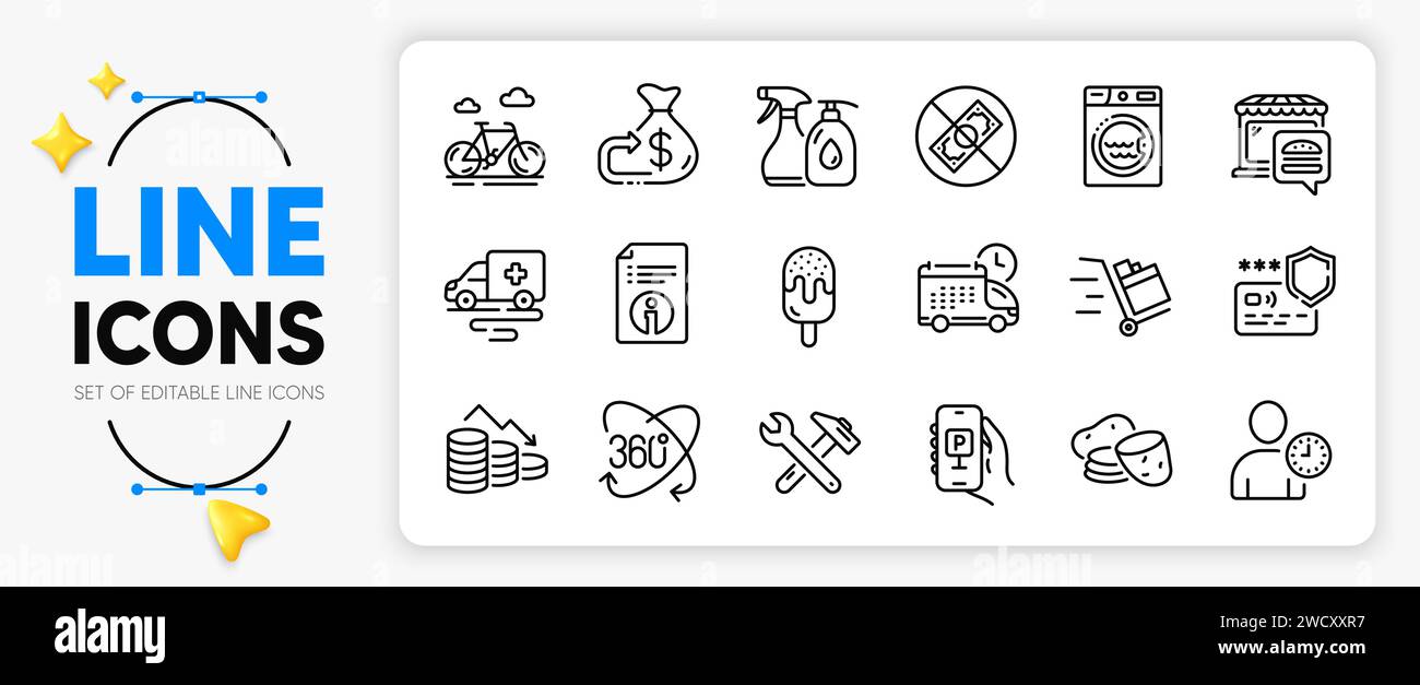 Symbole für Fahrrad, Wäscherei und beschädigte Linien. Für Web-App. Vektor Stock Vektor