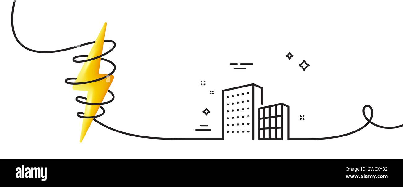 Symbol für Gebäudelinie. Stadtarchitektur-Schild. Wolkenkratzergebäude. Durchgehende Linie mit Wellung. Vektor Stock Vektor