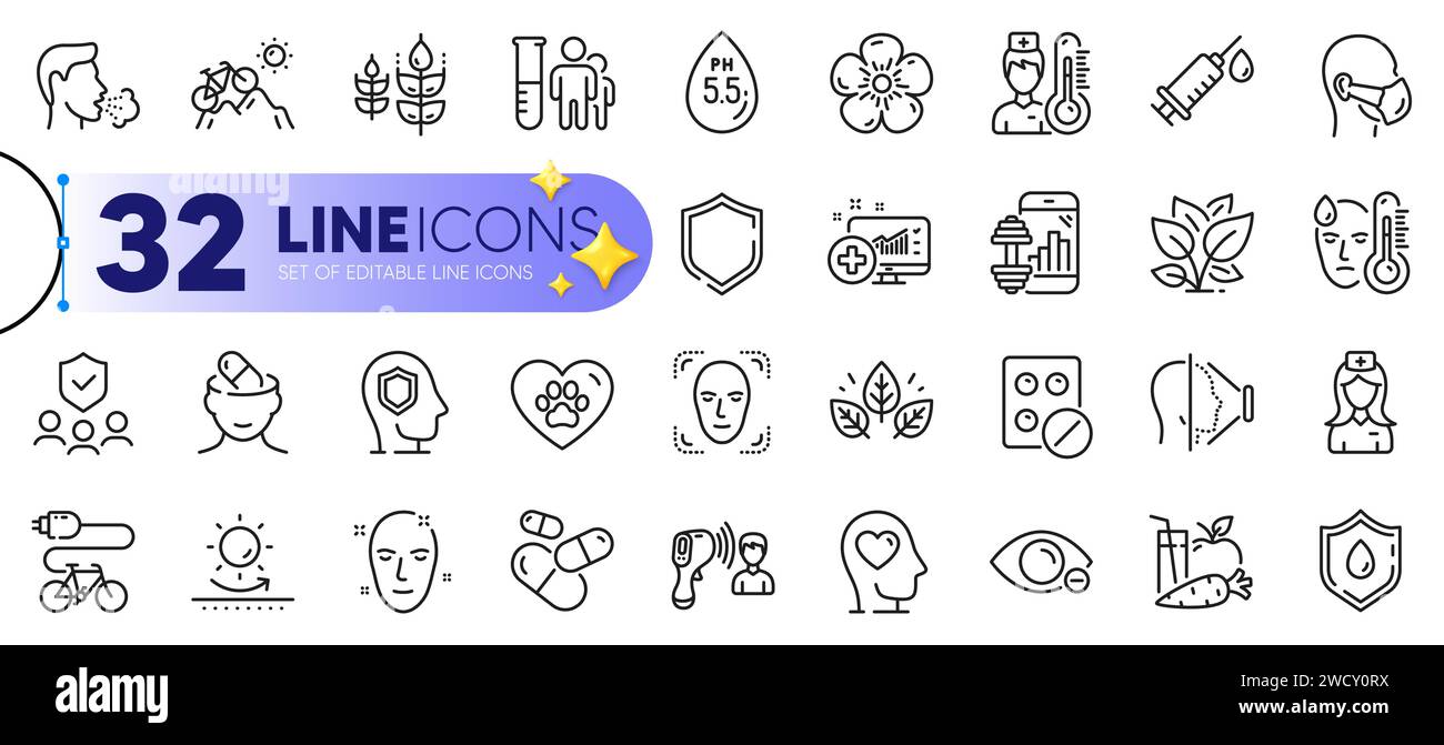 Beschreibung der Symbole für Personenversicherung, Thermometer und Hustenlinie. Für Web-App. Vektor Stock Vektor