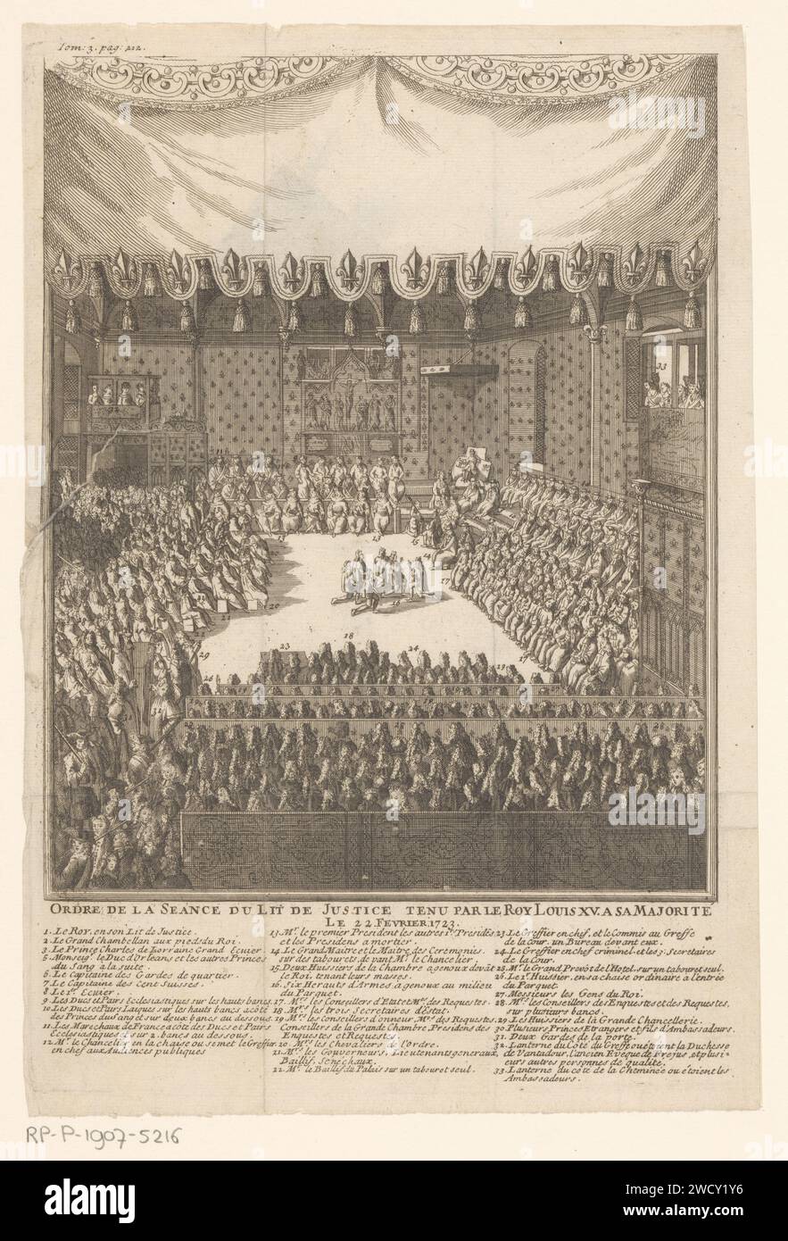 Überblick über die Sitzung des Gerichtshofs mit Lodewijk XV, Dominique Sornique (zugeschrieben), 1723 - 1756 Druckpapier Stich / Ätzkönig. gerichtssitzung (Gerichtshof) Stockfoto