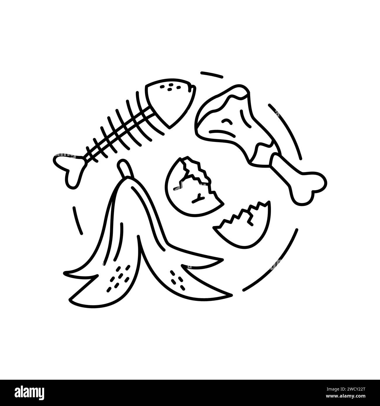 Symbol für die Farblinie für Lebensmittelabfälle. Kompostierung. Vektorisoliertes Element. Bearbeitbare Kontur. Stock Vektor