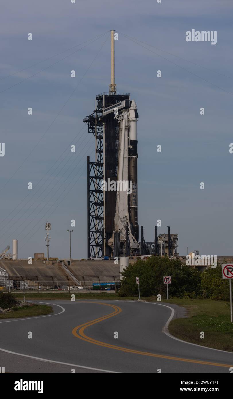 Brevard County, USA. Januar 2024. SpaceX Axiom 3 Fotos rund um den Launch Complex LC-39A während der Einrichtung der Media Remote Camera vor 24 Stunden wurde von SpaceX mitgeteilt, dass der Launch auf Donnerstag, den 18. Januar 2024 im Kennedy Space Center Florida Brevard County USA (Foto: Scott Schilke/SIPA USA) Credit: SIPA USA/Alamy Live News Stockfoto