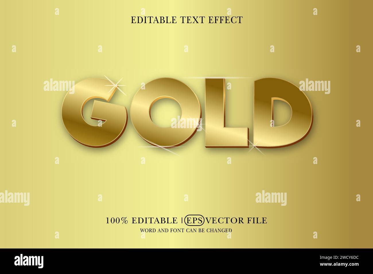 Verwenden Sie einen bearbeitbaren goldenen Texteffekt im 3D-Stil für Ihr Logo. Stock Vektor