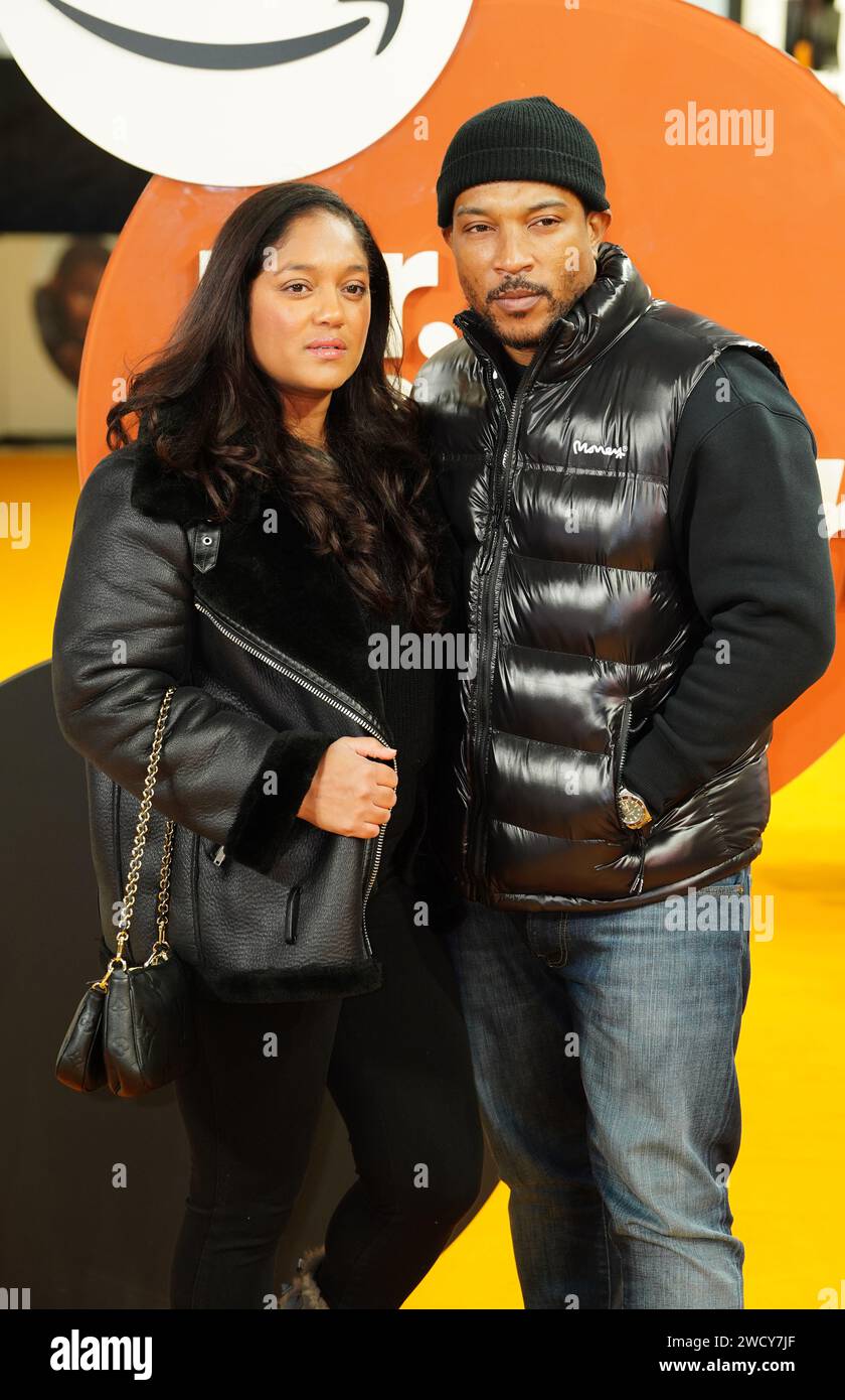 Ashley Walters und Danielle Isaie nehmen an der britischen Premiere von Mr & Mrs Smith auf der Curzon Mayfair in London Teil. Bilddatum: Mittwoch, 17. Januar 2024. Stockfoto