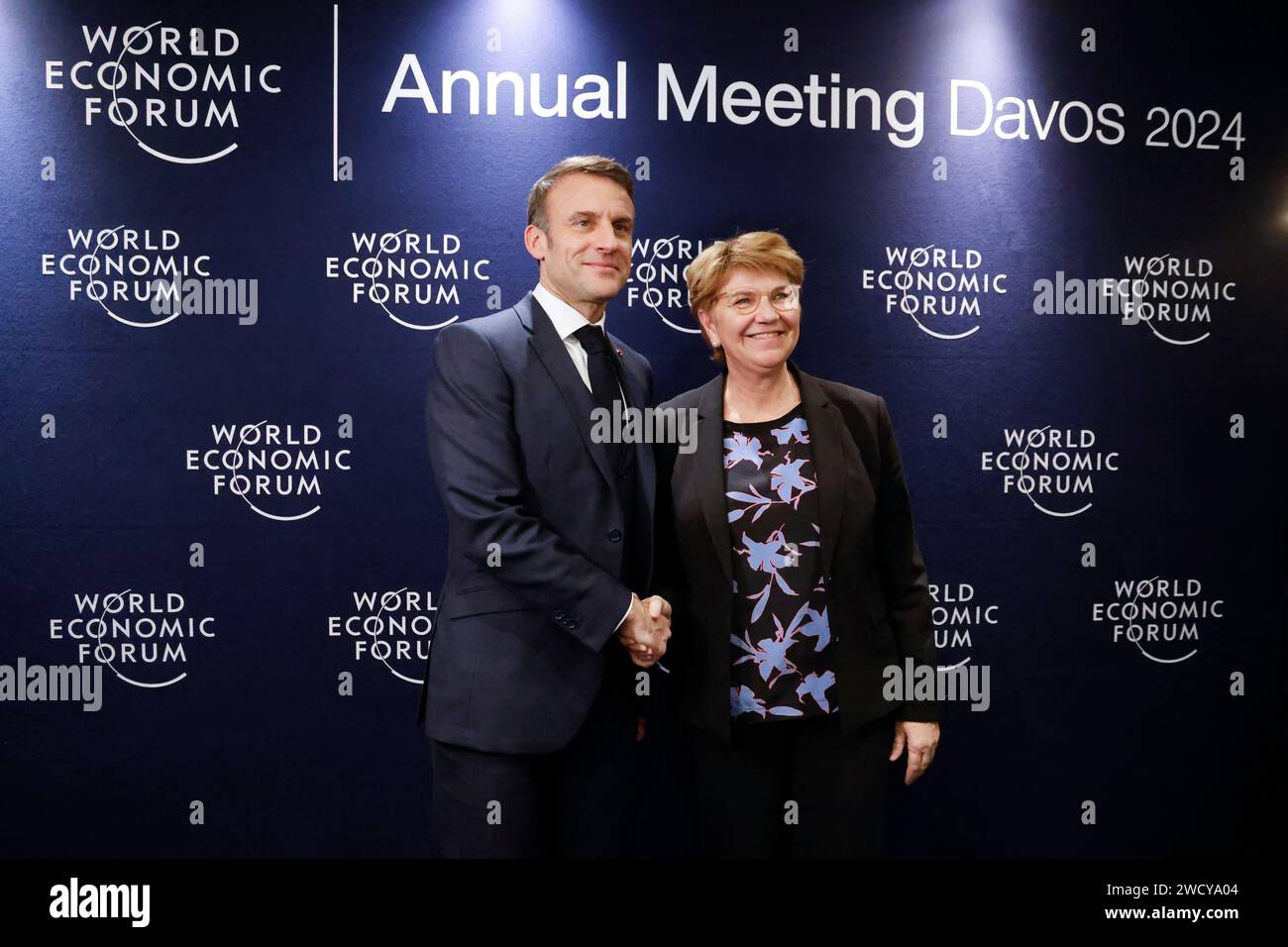 Davos, Schweiz. Januar 2024. Der französische Staatspräsident Emmanuel