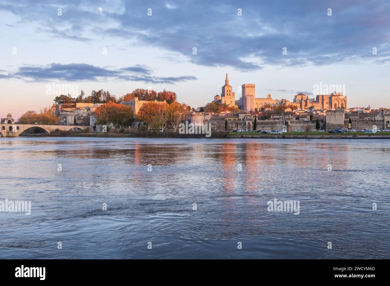 Avignon und seine berühmte Brücke, mittelalterliche päpstliche Stadt an der Rhone. Fotografie, aufgenommen in Frankreich im Herbst Stockfoto