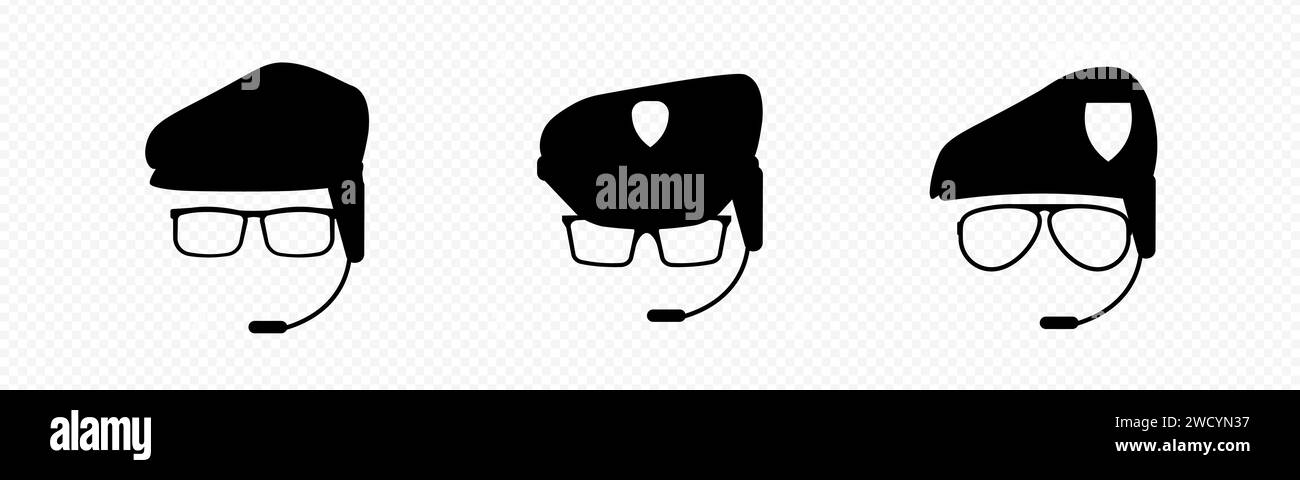 Militärkopfbekleidung mit Schutzbrille und Mikrofon Stock Vektor