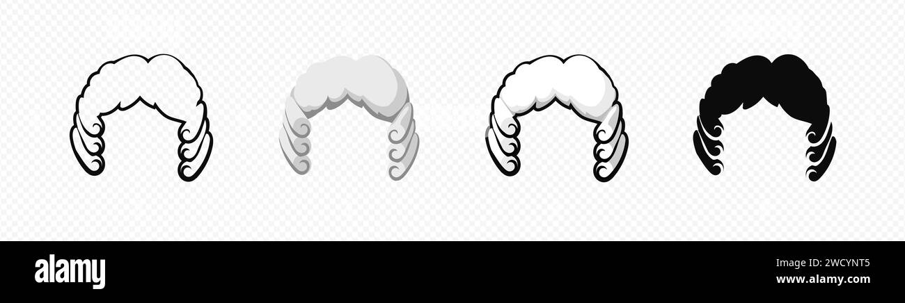 Vintage Perücken Set. Elegantes antikes Design von Aristokraten und Richtern Stock Vektor