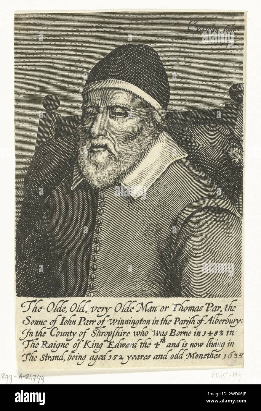 Porträt von Thomas Parr im Alter von 152 Jahren, Cornelis van Dalen (I
