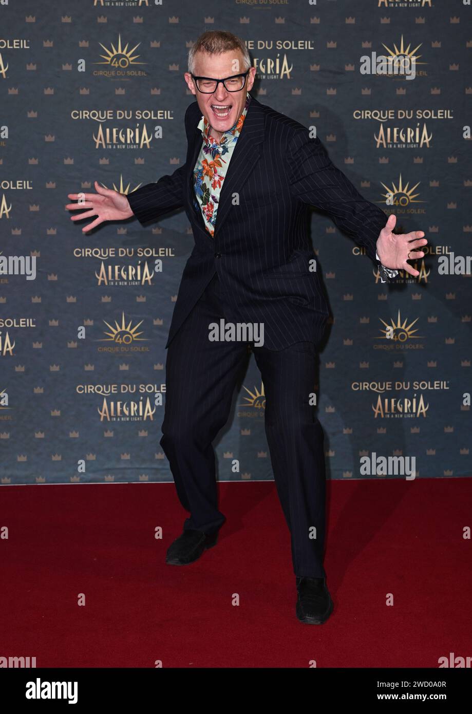 London, Großbritannien. Januar 2024. Jeremy Vine kommt zur europäischen Premiere von Alegria des Cirque du Soleil in Einem neuen Licht in der Royal Albert Hall in London. Quelle: Doug Peters/EMPICS/Alamy Live News Stockfoto