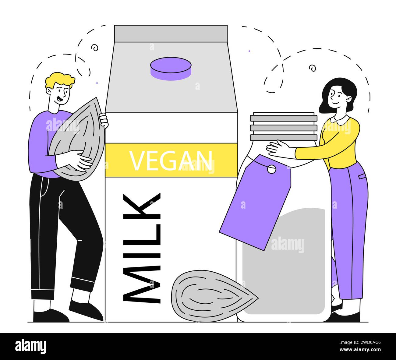 Vegane Milk People Vektor linear Stock Vektor