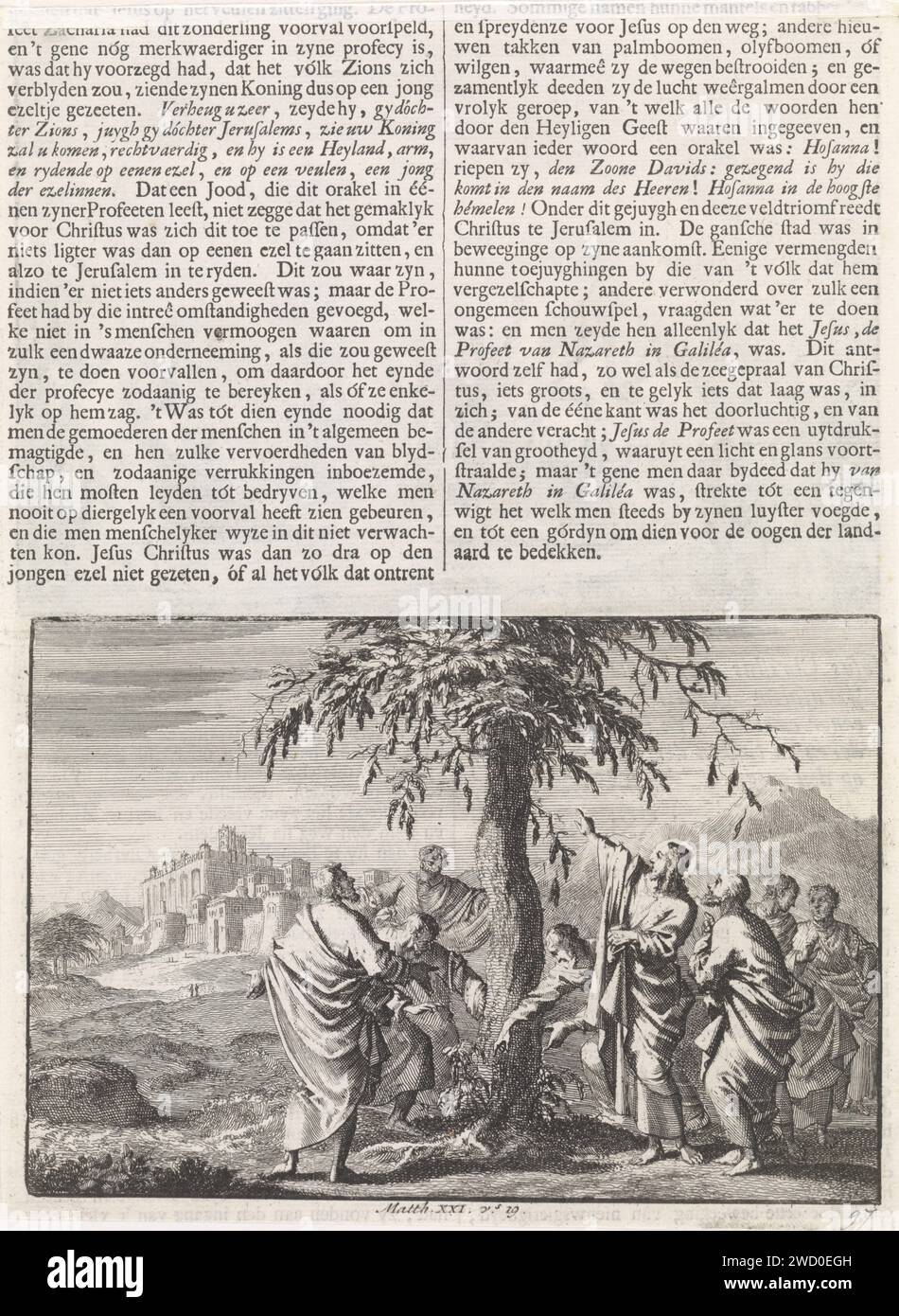 Christus und das Zeichen des Feigenbaums, Jan Luyken, 1703 - 1762 Print Maker: Haarlem Verlag: Amsterdam Papierätzung / Buchdruck der Fluch des Feigenbaums (Matthäus 21:18-22; Markus 11:12-14, 11:20-21) Stockfoto