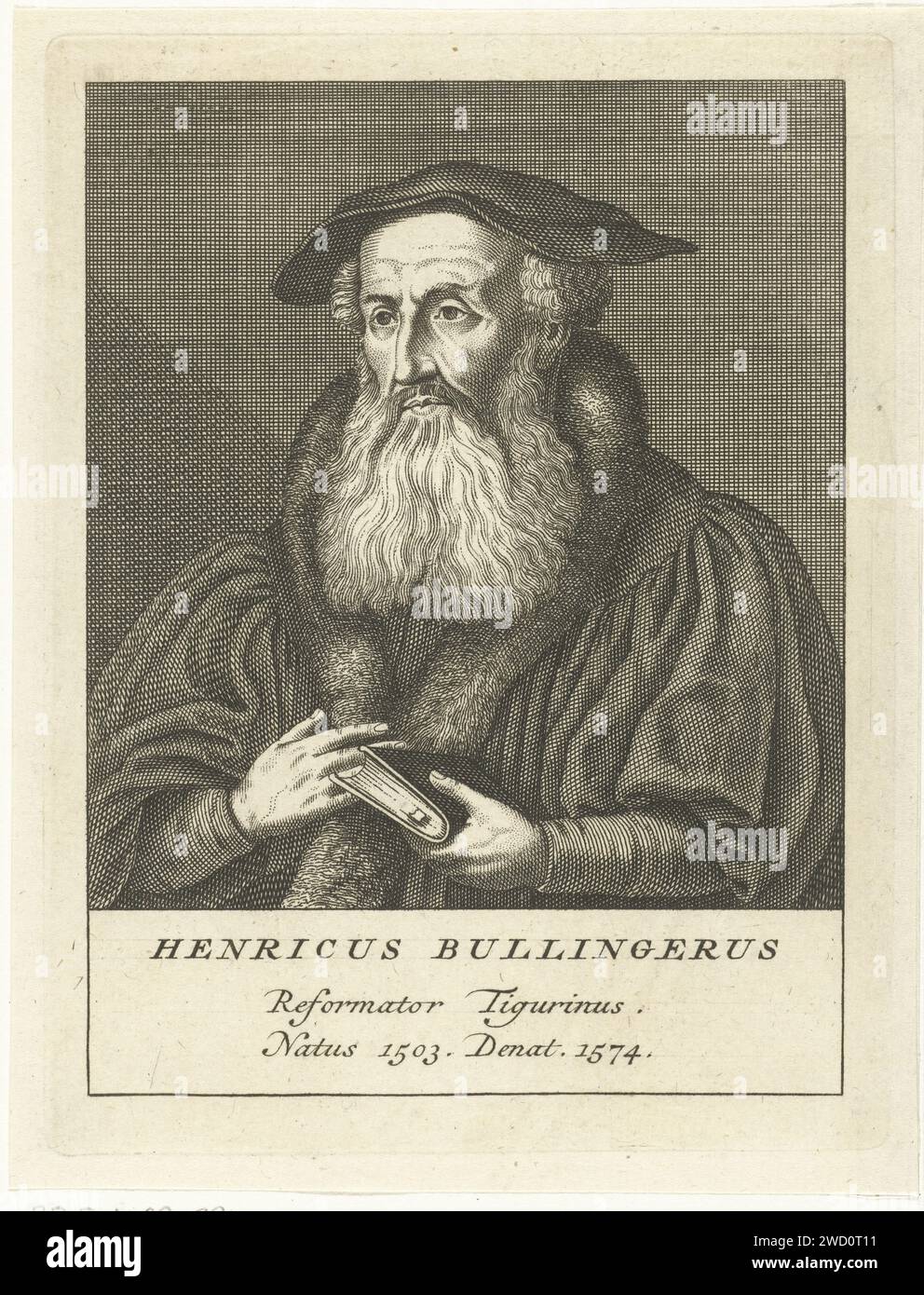 Porträt des Schweizer Theologen und Kirchenreformers Johann Heinrich Bullinger, Francois van Bleyswijck, 1681–1746 Druck Leiden Papierätztheologen Stockfoto