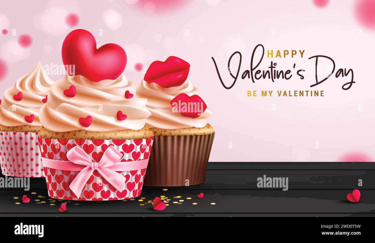 Happy valentinstag Text Vektor Design. Valentinstag Tasse Kuchen süß Dessert Dekoration Elemente für Saison Grußkarte Hintergrund. Vektor Stock Vektor