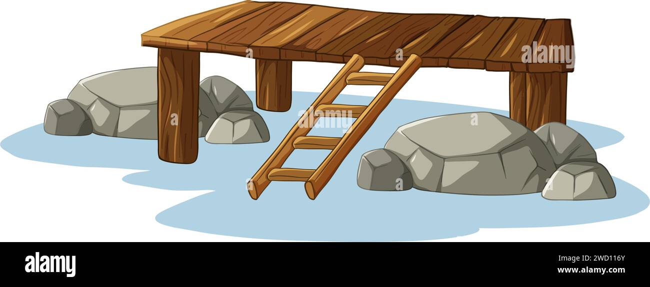 Cartoon-Illustration einer kleinen Holzbrücke Stock Vektor