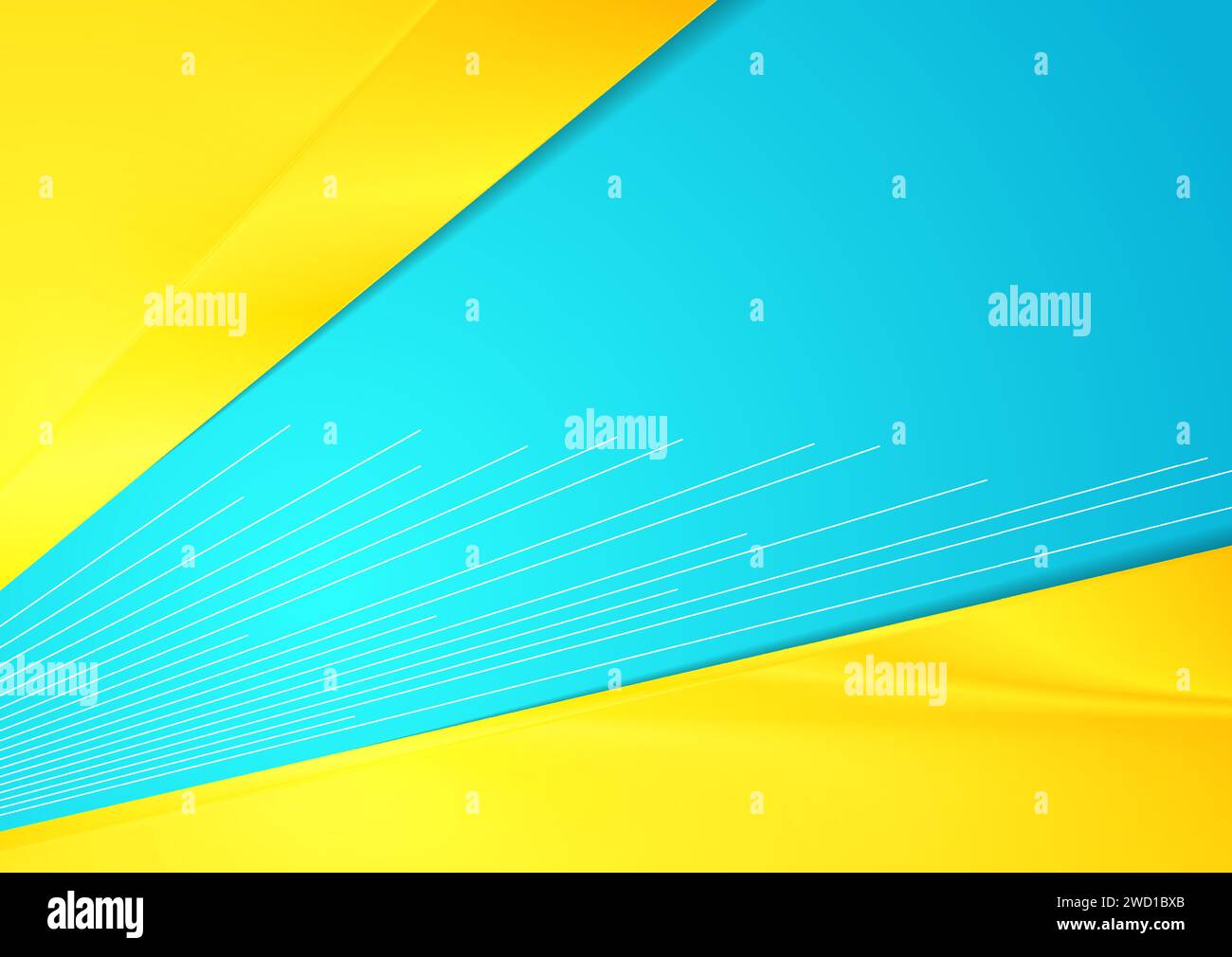 Kontrastierender gelber und blauer Hochglanzhintergrund mit minimalen Linien. Vector Digital Art Design Stock Vektor