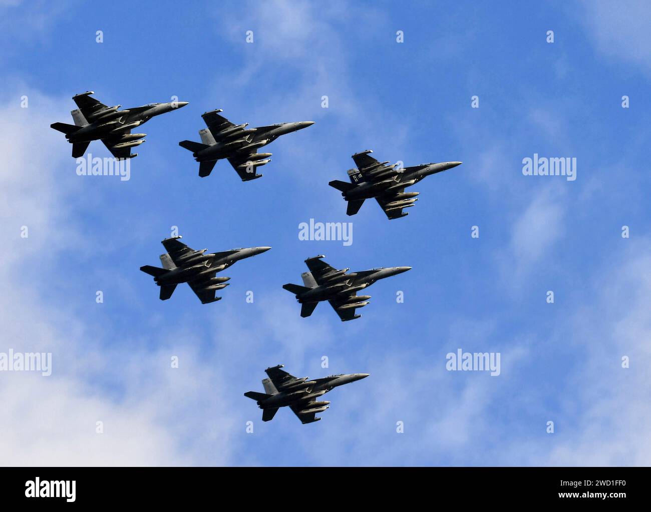 Eine Formation der EA-18G Growler Flugzeuge. Stockfoto