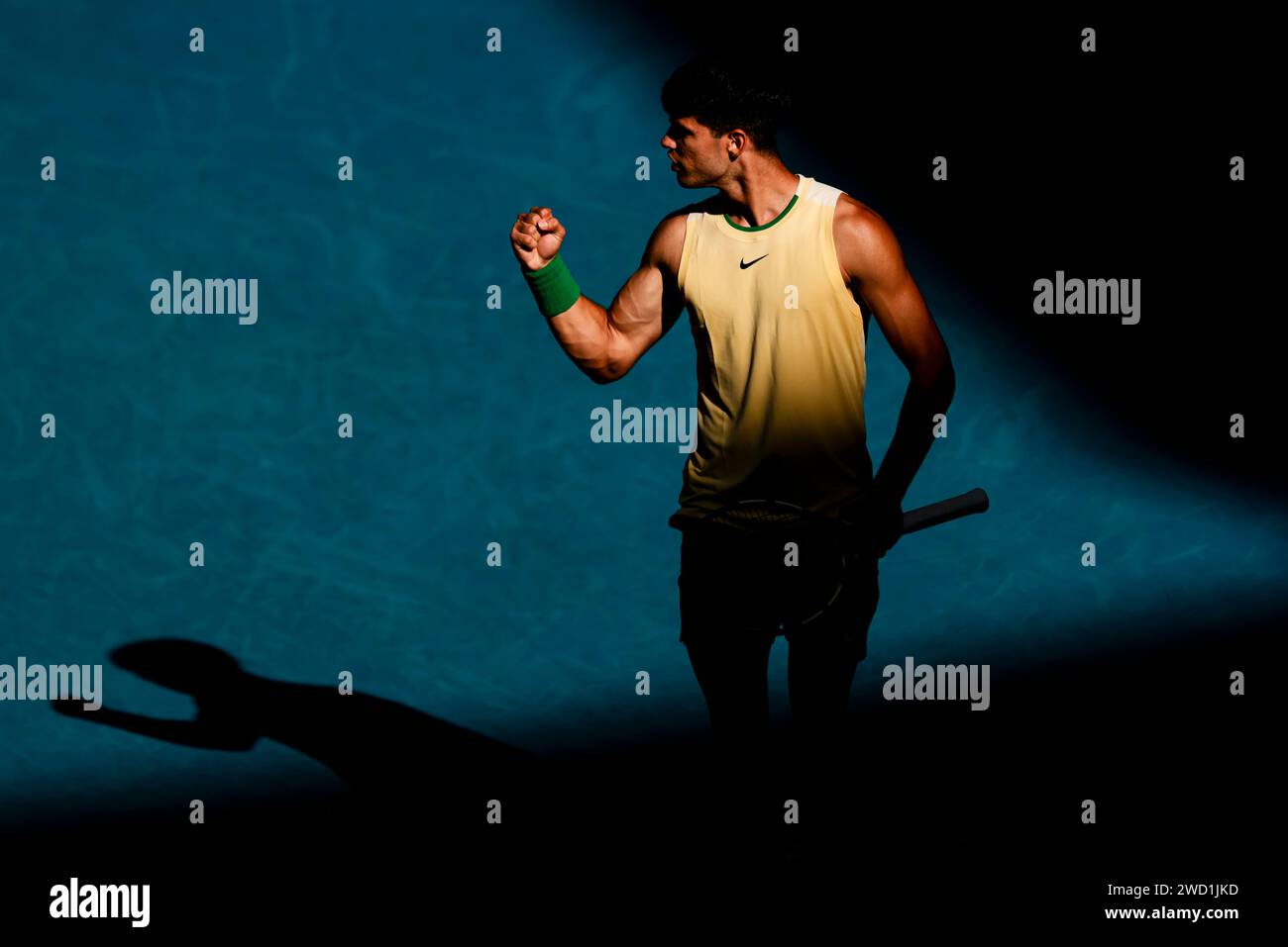 Melbourne, Australien, 18. Januar 2024. Der spanische Tennisspieler Carlos Alcaraz spielt 2024 beim Australian Open Tennis Grand Slam im Melbourne Park. Foto: Frank Molter/Alamy Live News Stockfoto
