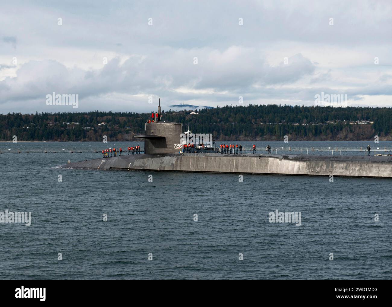 Das U-Boot USS Ohio trifft auf der Indian Island des Naval Magazine in Washington ein. Stockfoto