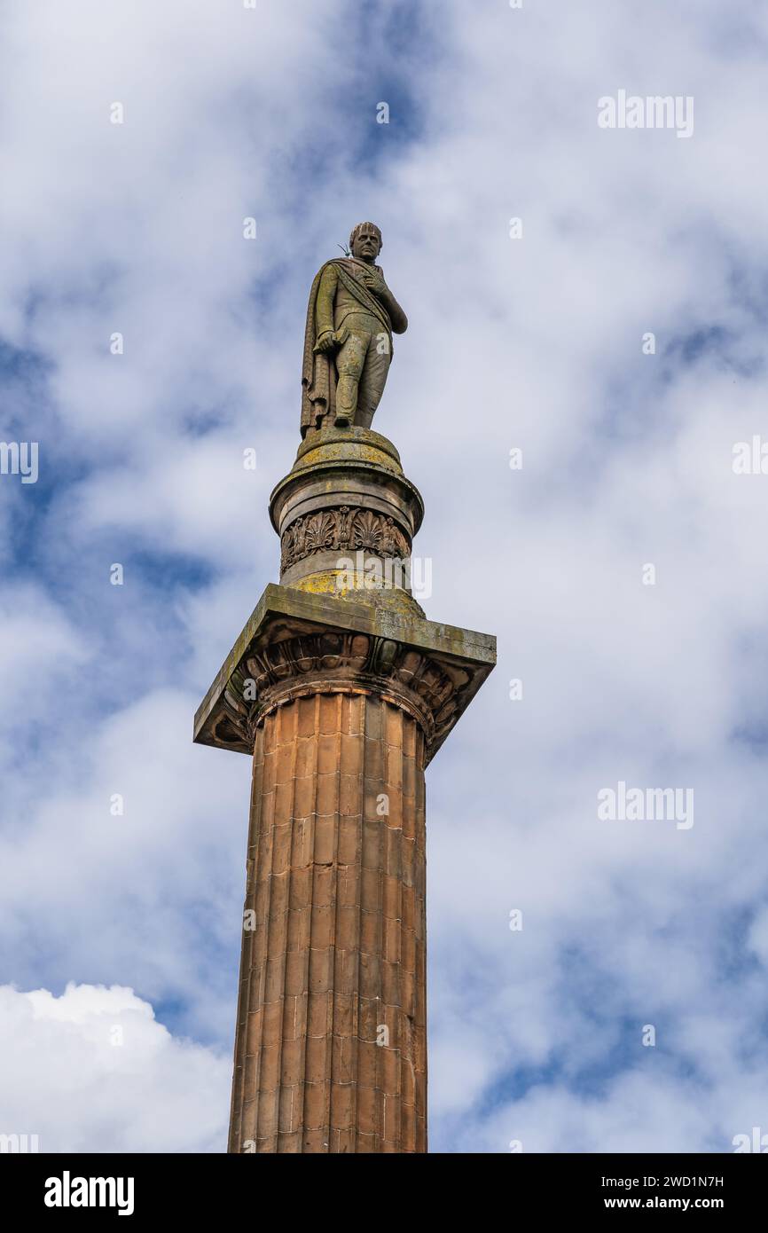 Walter Scott Memorial Column am George Square in Glasgow, Schottland, Großbritannien. Stockfoto