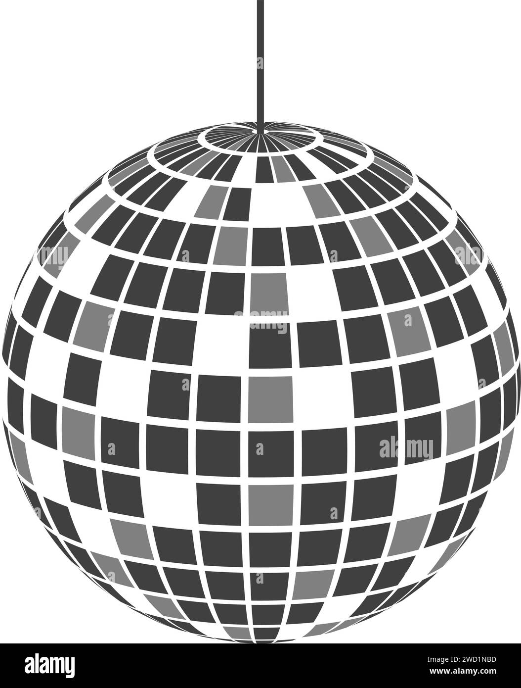 Disco Club Mirrorball-Symbol. Strahlender Nachtclub. Tanzmusik Party Discoball. Glitterball im Retro-Diskothek-Stil. Nachtleben Symbol isoliert Stock Vektor