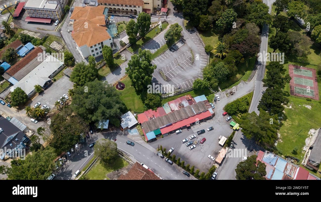 Blick von oben auf die Altstadt von Kuala Kubu Baharu in Hulu Selangor. Stockfoto
