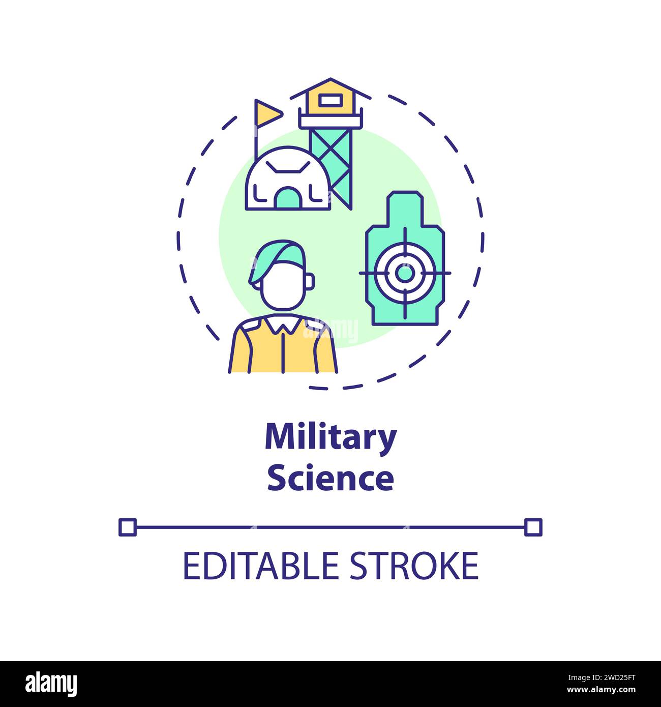 Schlichtes, farbenfrohes Konzept für die Militärwissenschaft Stock Vektor