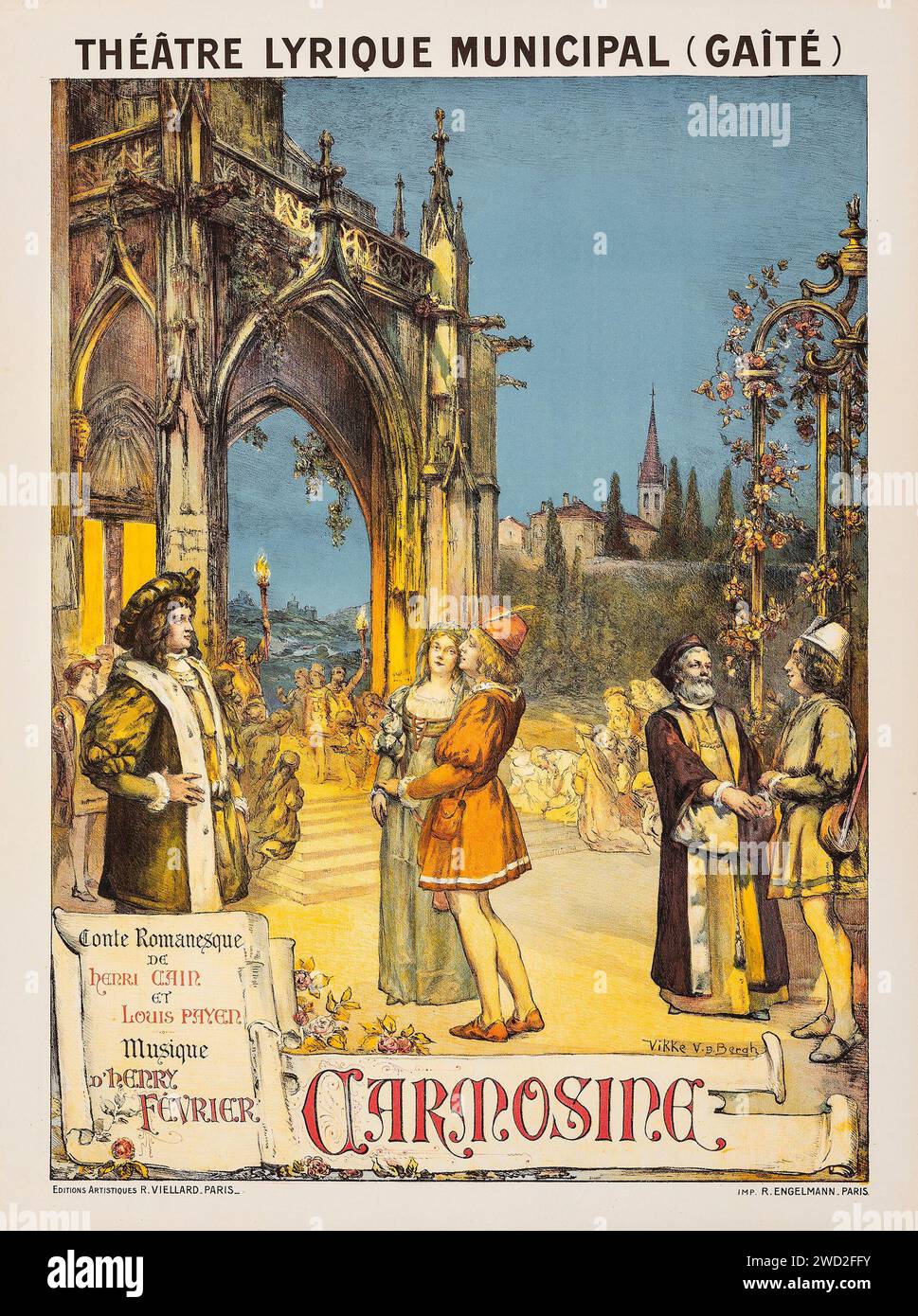 Carmosine (Theatre Lyrique Municipal, 1913) Französisches Theaterposter - Vikke Van Den Bergh Kunstwerk Stockfoto