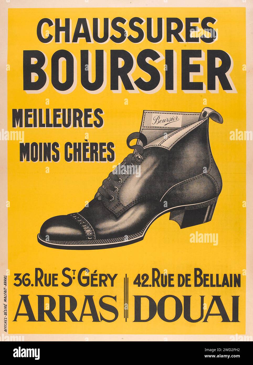 Französisches Plakat für Schuhwerbung, Arras Douai (Chaussures Boursier, 1920er Jahre) französisches Plakat Stockfoto
