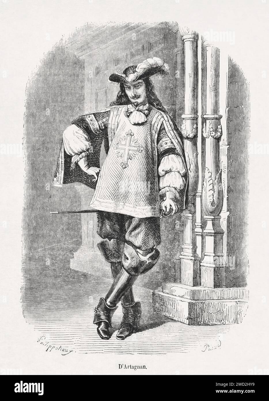 Abbildung von Charles de Batz de Castelmore (auch bekannt als d'Artagnan und später Graf d'Artagnan), Kapitän der Kompanie der Musketiere des Königs b Stockfoto
