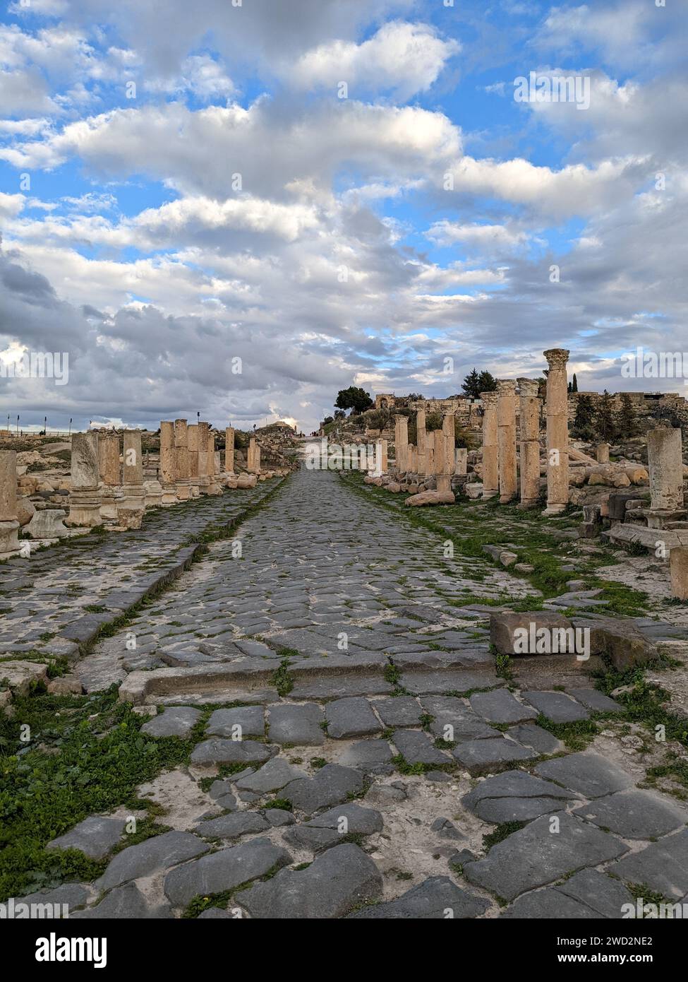 Reise nach Jordanien. Kulturelle und natürliche Seite von Umm Qais und die Ruinen des alten Gadara. Ancient Roman city.in der äußerste Nordwesten des Landes Stockfoto