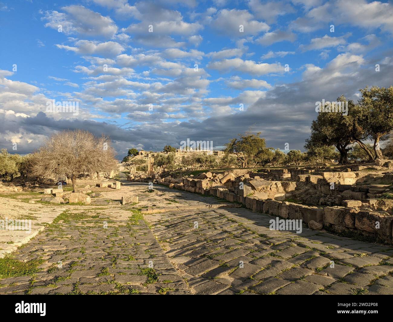 Reise nach Jordanien. Kulturelle und natürliche Seite von Umm Qais und die Ruinen des alten Gadara. Ancient Roman city.in der äußerste Nordwesten des Landes Stockfoto