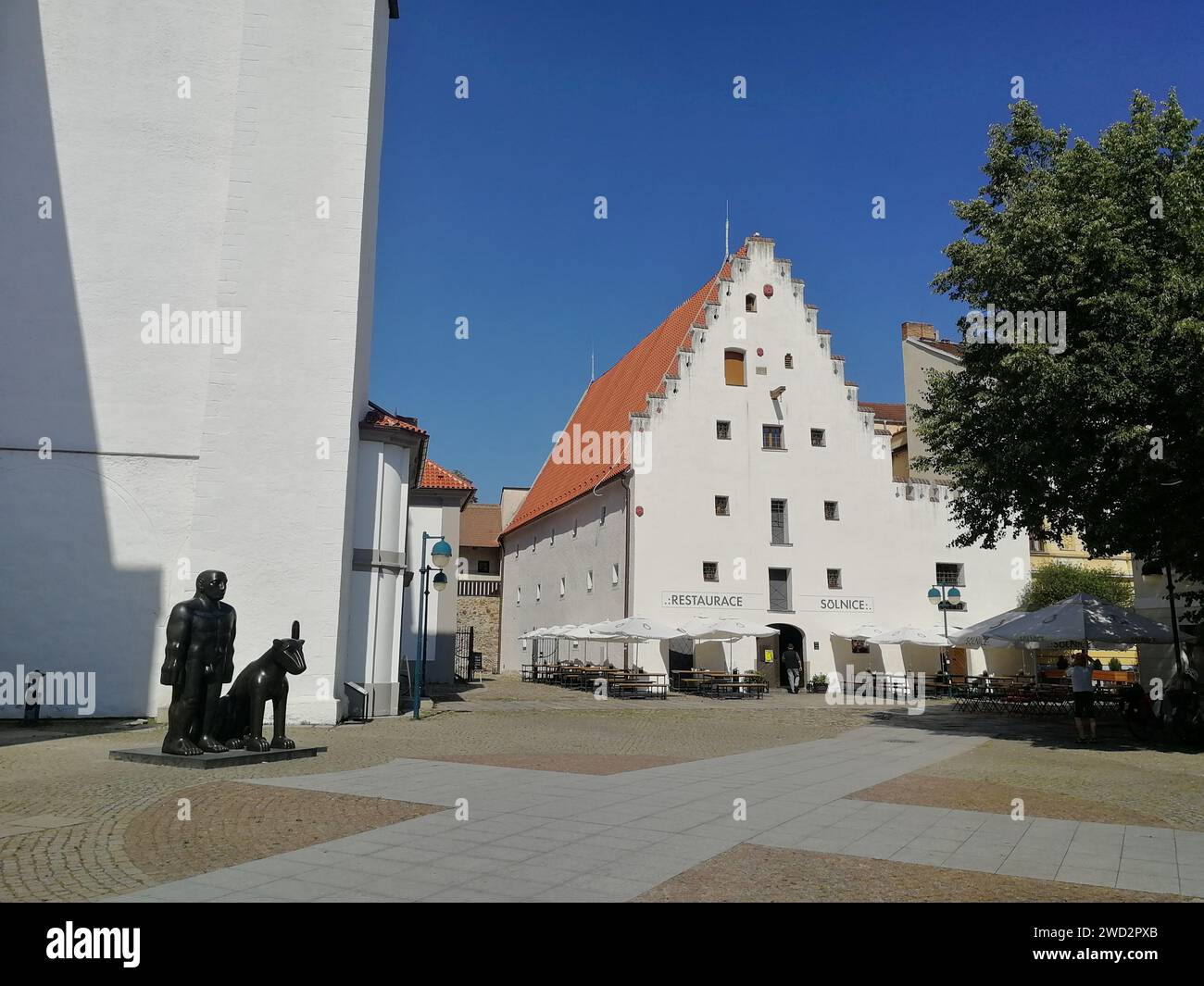 Ceske Budejovice Stadt, Panoramablick, malerischer Blick auf die Straßen, Platz, České Budějovice Stadt, Tschechische republik, Europa, wunderschöner feindseliger Stadtarchitekt Stockfoto