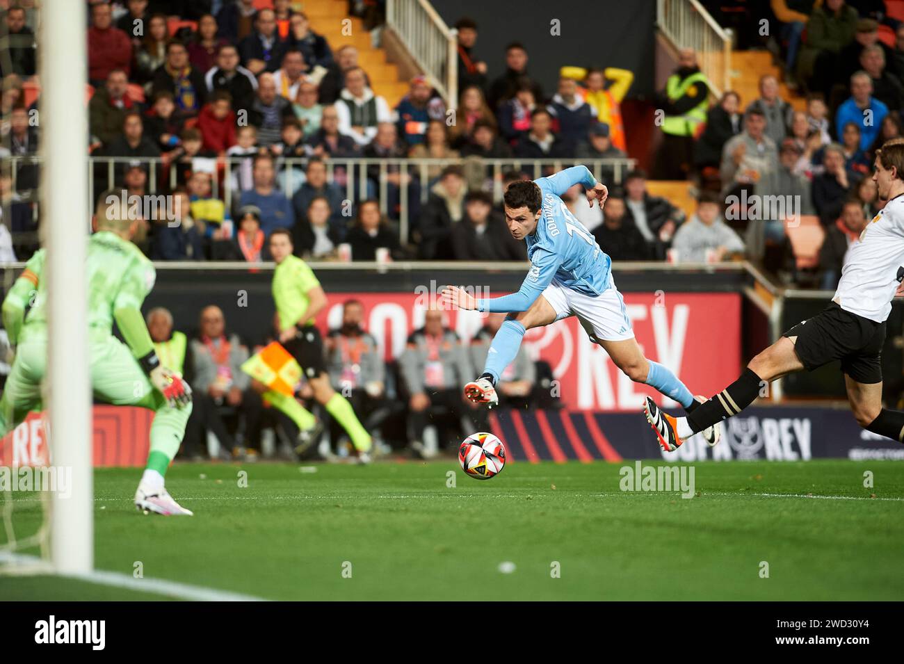 Anastasios Douvikas RC Celta Vigo im Achten Finale des King's Cup 23/24 im Mestalla Stadium (Valencia, Achter des Ki-Endspiels) Stockfoto